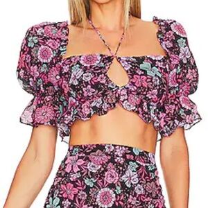 MAJORELLE Olivia Crop Top in Dancing Valley Black  XS